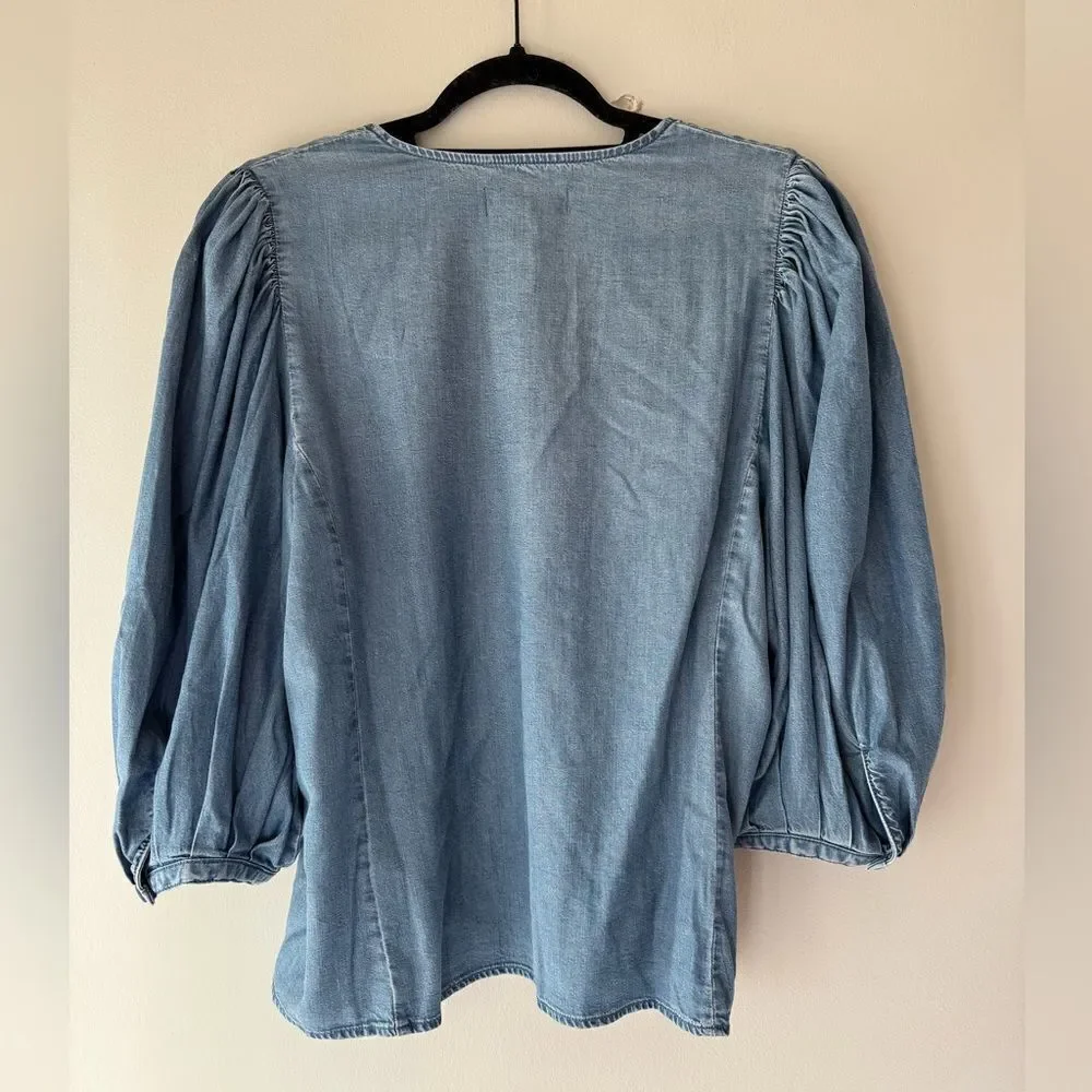 NWT Madewell Denim Puff-Sleeve Button-Up Top Size 12